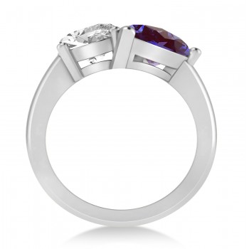 Pear/Oval Diamond & Lab Alexandrite Toi et Moi Ring 14k White Gold (6.00ct)