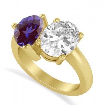 Pear/Oval Diamond & Lab Alexandrite Toi et Moi Ring 14k Yellow Gold (6.00ct)