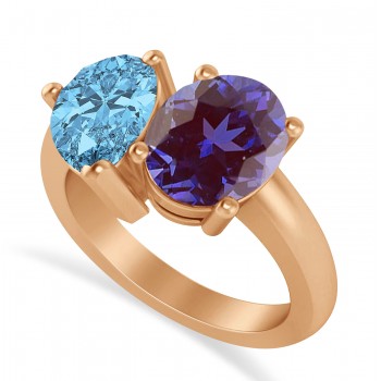 Pear/Oval Lab Alexandrite & Blue Topaz Toi et Moi Ring 14k Rose Gold (6.00ct)