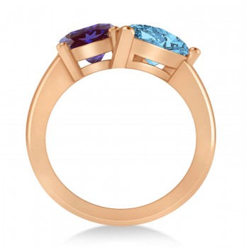 Pear/Oval Lab Alexandrite & Blue Topaz Toi et Moi Ring 14k Rose Gold (6.00ct)