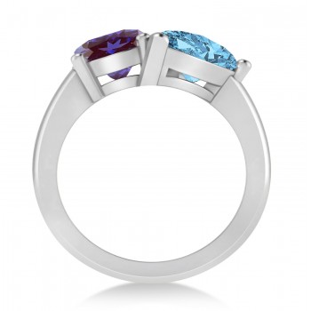 Pear/Oval Lab Alexandrite & Blue Topaz Toi et Moi Ring 14k White Gold (6.00ct)