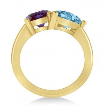 Pear/Oval Lab Alexandrite & Blue Topaz Toi et Moi Ring 14k Yellow Gold (6.00ct)