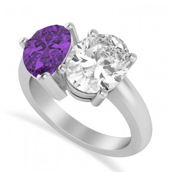 Pear/Oval Diamond & Amethyst Toi et Moi Ring Platinum (6.00ct)