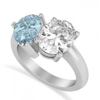 Pear/Oval Diamond & Aquamarine Toi et Moi Ring 18k White Gold (6.00ct)