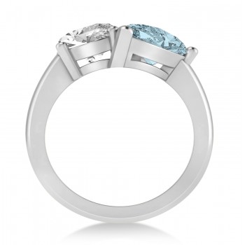 Pear/Oval Diamond & Aquamarine Toi et Moi Ring 18k White Gold (6.00ct)