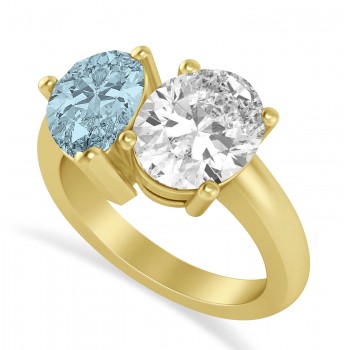 Pear/Oval Diamond & Aquamarine Toi et Moi Ring 18k Yellow Gold (6.00ct)