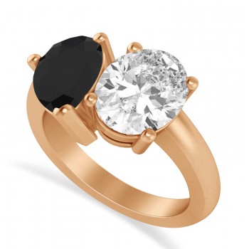 Pear/Oval Black & White Diamond Toi et Moi Ring 14k Rose Gold (6.00ct)