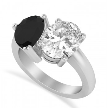 Pear/Oval Black & White Diamond Toi et Moi Ring 14k White Gold (6.00ct)