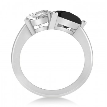 Pear/Oval Black & White Diamond Toi et Moi Ring 14k White Gold (6.00ct)