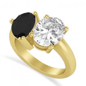 Pear/Oval Black & White Diamond Toi et Moi Ring 14k Yellow Gold (6.00ct)