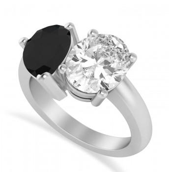 Pear/Oval Black & White Diamond Toi et Moi Ring Platinum (6.00ct)