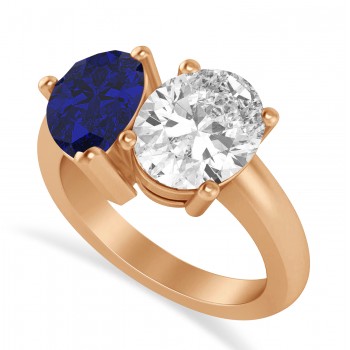 Pear/Oval Diamond & Blue Sapphire Toi et Moi Ring 14k Rose Gold (6.00ct)