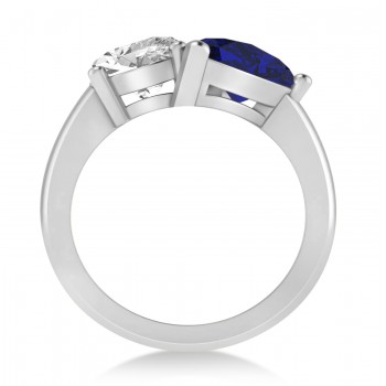 Pear/Oval Diamond & Blue Sapphire Toi et Moi Ring 14k White Gold (6.00ct)