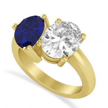 Pear/Oval Diamond & Blue Sapphire Toi et Moi Ring 14k Yellow Gold (6.00ct)