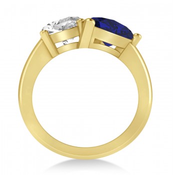 Pear/Oval Diamond & Blue Sapphire Toi et Moi Ring 14k Yellow Gold (6.00ct)