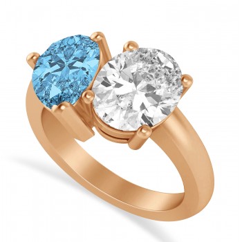 Pear/Oval Diamond & Blue Topaz Toi et Moi Ring 14k Rose Gold (6.00ct)