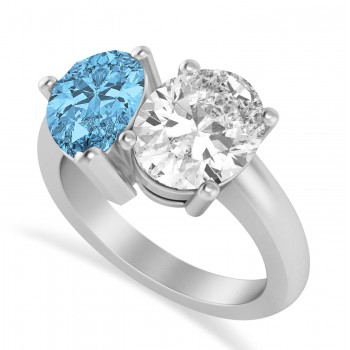 Pear/Oval Diamond & Blue Topaz Toi et Moi Ring 14k White Gold (6.00ct)