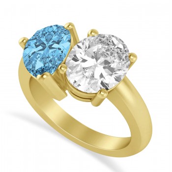 Pear/Oval Diamond & Blue Topaz Toi et Moi Ring 18k Yellow Gold (6.00ct)