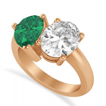 Pear/Oval Diamond & Emerald Toi et Moi Ring 14k Rose Gold (6.00ct)