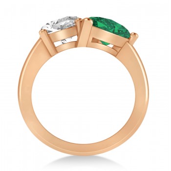 Pear/Oval Diamond & Emerald Toi et Moi Ring 14k Rose Gold (6.00ct)