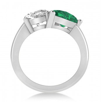 Pear/Oval Diamond & Emerald Toi et Moi Ring 14k White Gold (6.00ct)
