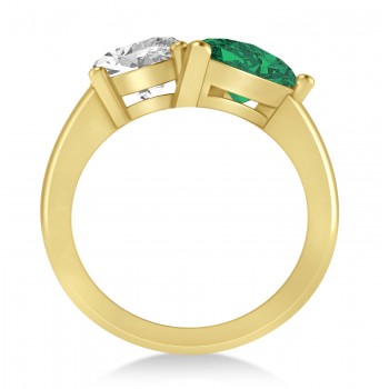 Pear/Oval Diamond & Emerald Toi et Moi Ring 14k Yellow Gold (6.00ct)