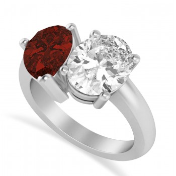 Pear/Oval Diamond & Garnet Toi et Moi Ring Platinum (6.00ct)