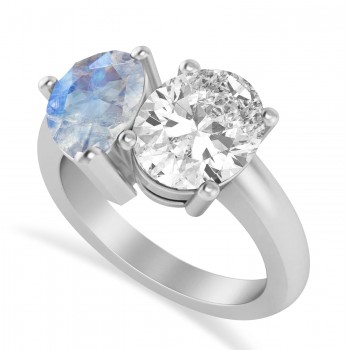 Pear/Oval Diamond & Moonstone Toi et Moi Ring 14k White Gold (6.00ct)