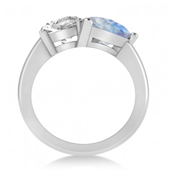 Pear/Oval Diamond & Moonstone Toi et Moi Ring 14k White Gold (6.00ct)