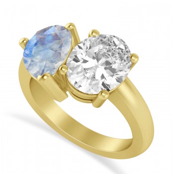 Pear/Oval Diamond & Moonstone Toi et Moi Ring 14k Yellow Gold (6.00ct)