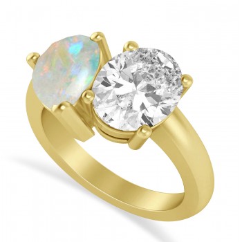 Pear/Oval Diamond & Opal Toi et Moi Ring 14k Yellow Gold (6.00ct)