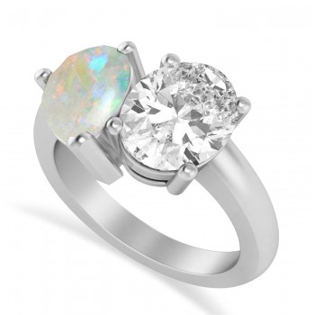 Pear/Oval Diamond & Opal Toi et Moi Ring Platinum (6.00ct)