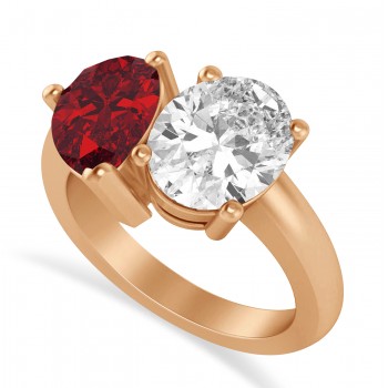 Pear/Oval Diamond & Ruby Toi et Moi Ring 14k Rose Gold (6.00ct)