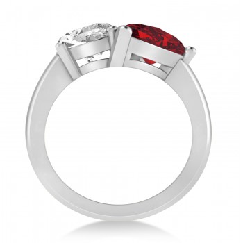 Pear/Oval Diamond & Ruby Toi et Moi Ring 18k White Gold (6.00ct)