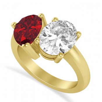 Pear/Oval Diamond & Ruby Toi et Moi Ring 18k Yellow Gold (6.00ct)