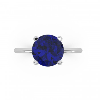 Lab Blue Sapphire Solitaire Engagement Ring 14K White Gold (3.50ct)