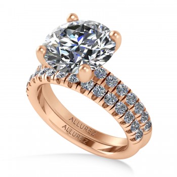 Round Lab Grown Diamond Solitaire Ring Bridal Set 14K Rose Gold (4.37ct)