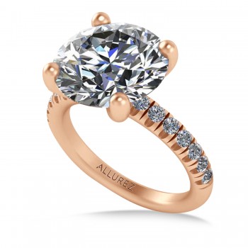 Round Moissanite Diamond Solitaire Ring Bridal Set 14K Rose Gold (5.87ct)