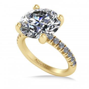 Round Moissanite Diamond Solitaire Ring Bridal Set 14K Yellow Gold (5.87ct)