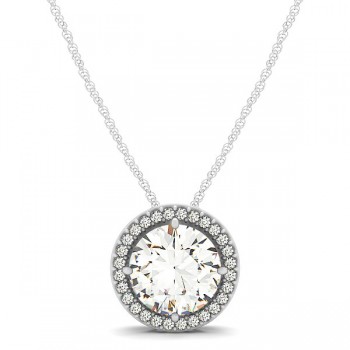 Diamond Floating Solitaire Halo Pendant Necklace 14k White Gold (2.04ct)