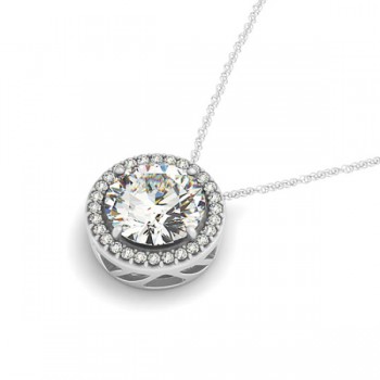 Diamond Floating Solitaire Halo Pendant Necklace 14k White Gold (2.04ct)