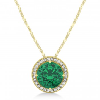 Lab Emerald Floating Solitaire Halo Pendant Necklace 14k Yellow Gold (2.04ct)
