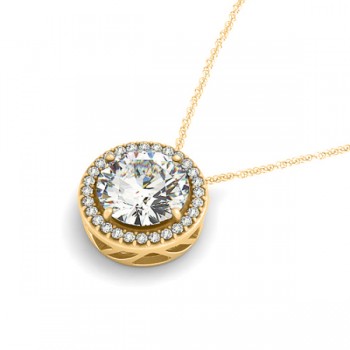 Lab Grown Diamond Floating Solitaire Halo Pendant Necklace 14k Yellow Gold (2.04ct)