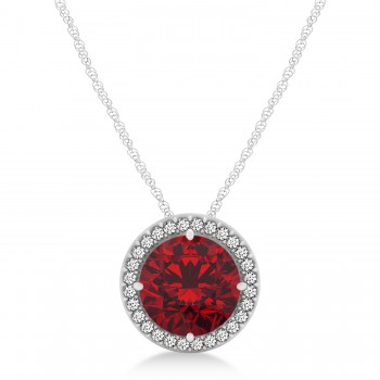 Lab Ruby Floating Solitaire Halo Pendant Necklace 14k White Gold (2.04ct)