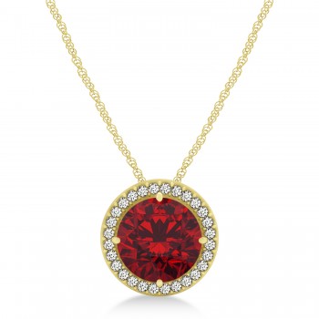 Lab Ruby Floating Solitaire Halo Pendant Necklace 14k Yellow Gold (2.04ct)
