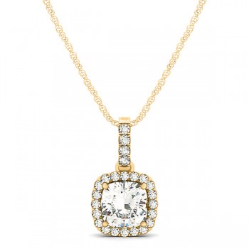 Diamond Halo Cushion Pendant Necklace 14k Yellow Gold (0.62ct)