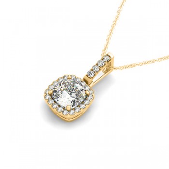 Diamond Halo Cushion Pendant Necklace 14k Yellow Gold (0.62ct)