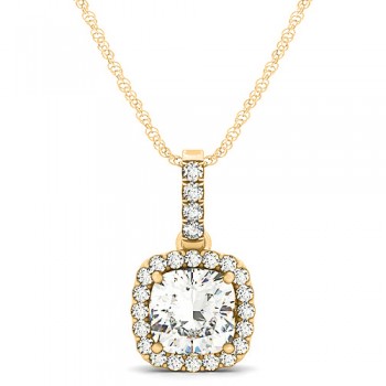 Diamond Halo Cushion Pendant Necklace 14k Yellow Gold (1.49ct)