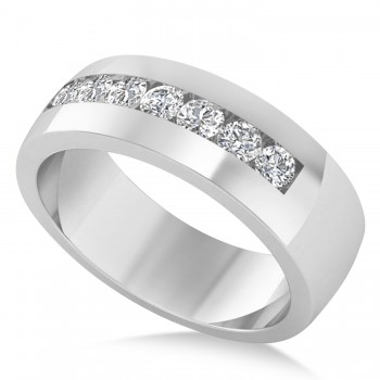 Men's Diamond Channel Set Ring Wedding Band 14k White Gold (0.49ct)