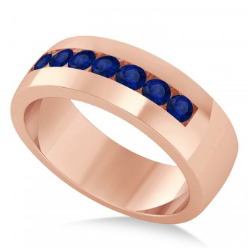 Men's Blue Sapphire Channel Set Wedding Band 14k Rose Gold (0.49ct)